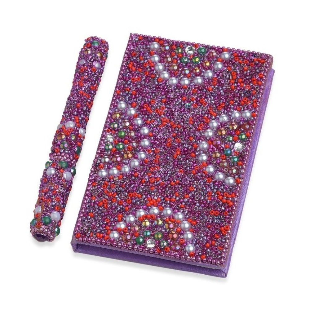 2pc Handcrafted Multi Color Beaded Journal w/Pen